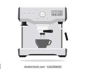 Coffee machine with a hot coffee cup. Flat design vector illustration