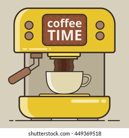 Coffee machine with a hot coffee cup. Flat vector illustration.
