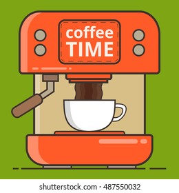 Coffee machine with a hot coffee cup. Flat vector illustration.