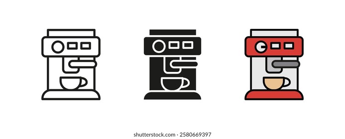 Coffee machine icon. Automatic espresso vector illustration. Professional brewing appliance symbol. Modern cappuccino maker sign. Barista kitchen equipment concept.