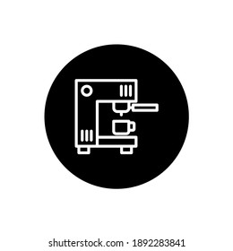 Coffee machine icon in black circular style. Coffee machine symbol. Vector illustration