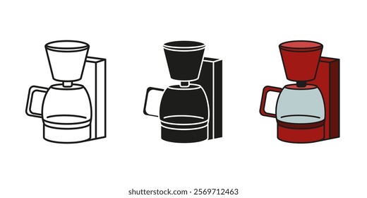 Coffee machine icon. Coffeemaker vector illustration. Vintage automatic coffee machine from breakfast cafe symbol. Cafeteria kitchen appliance sign. Hot drink pictogram. Espresso coffee maker concept.