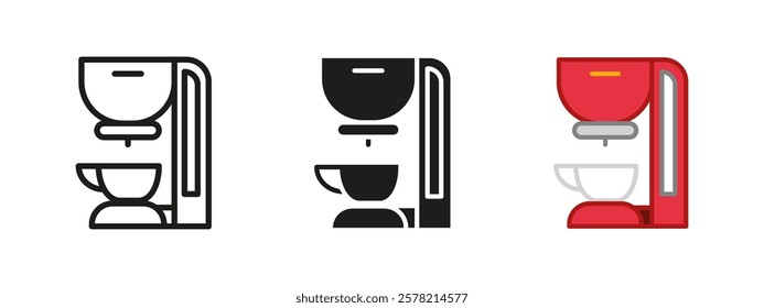 Coffee machine icon. Coffeemaker vector illustration. Automatic coffee maker symbol. Espresso machine sign. Breakfast cafe pictogram. Kitchen appliance outline, line, black or colored concept isolated