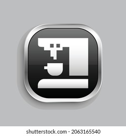 coffee machine icon design. Glossy Button style rounded rectangle isolated on gray background.. Vector illustration