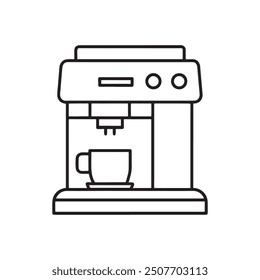 Coffee machine icon. Coffee equipment vector illustration. Icon coffee machine with cup in flat line icon on white background.