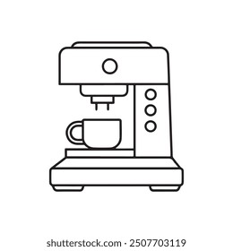 Coffee machine icon. Coffee equipment vector illustration. Icon coffee machine with cup in flat line icon on white background.