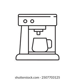 Coffee machine icon. Coffee equipment vector illustration. Icon coffee machine with cup in flat line icon on white background.