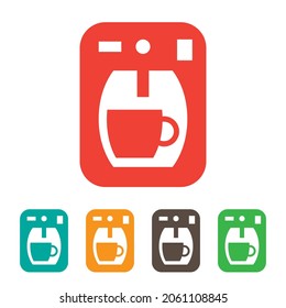Kaffeemaschinensymbol, Espressomaschine mit Tasse, Kaffeemaschine, Farbe einzeln auf weißem Hintergrund, Vektorgrafik.