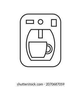 Icono de máquina de café, máquina de expreso con una taza, cafetera, icono de línea negra aislado en fondo blanco, ilustración vectorial.