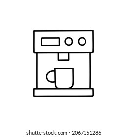 Coffee machine icon in flat black line style, isolated on white 