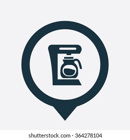 coffee machine icon, on white background map pin