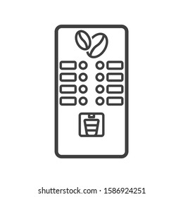 Coffee machine icon. Select the desired coffee with a place under the name and a tray for dispensing it. Isolated vector on a white background.