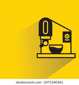 coffee machine icon with shadow on yellow background