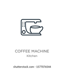 Coffee machine icon. Thin linear coffee machine outline icon isolated on white background from kitchen collection. Line vector sign, symbol for web and mobile