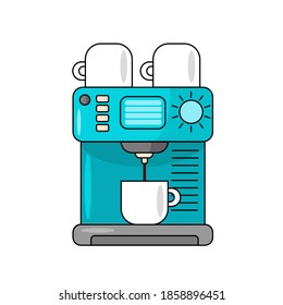 Coffee Machine Icon With Three Cups For Coffee. Espresso Drip. Capuccino, Latte Maker.