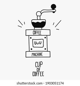 Coffee machine icon vector, coffee doodle black linear symbol for cafe and business, character