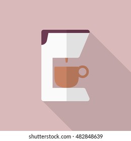 Coffee machine icon , Vector flat long shadow design.