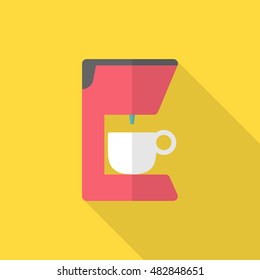 Coffee machine icon , Vector flat long shadow design.