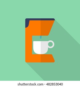Coffee machine icon , Vector flat long shadow design.