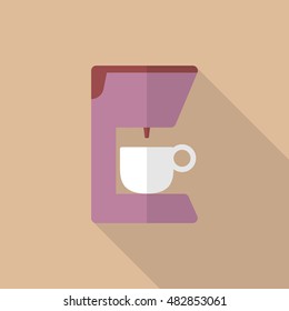 Coffee machine icon , Vector flat long shadow design.