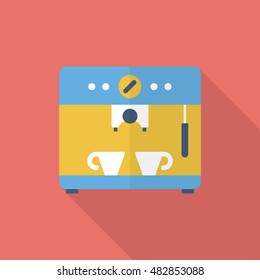 Coffee machine icon , Vector flat long shadow design.