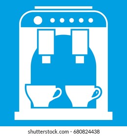 Coffee machine icon white isolated on blue background vector illustration