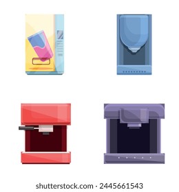 Coffee machine icons set cartoon vector. Various type of drink machine. Self service technology