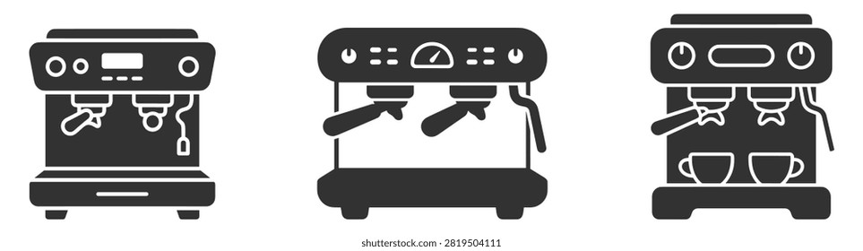 coffee machine icons set espresso maker appliance on transparent background