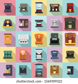 Coffee machine icons set. Flat set of coffee machine vector icons for web design