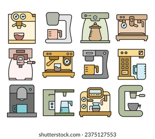 coffee machine icons set vector illustration