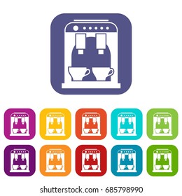 Coffee machine icons set vector illustration in flat style in colors red, blue, green, and other