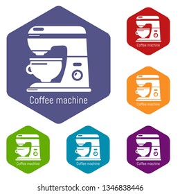 Coffee machine icons vector colorful hexahedron set collection isolated on white