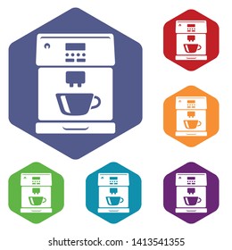 Coffee machine icons vector colorful hexahedron set collection isolated on white
