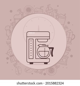 coffee machine illustration with related icons around