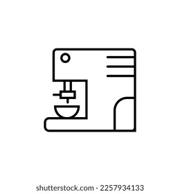 Coffee Machine Isolated Line Icon. Editable stroke. Vector sign for adverts, stores, shops, articles, UI, apps, sites. Minimalistic sign drawn with black line