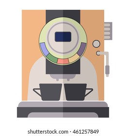 Coffee machine isolated on white background. Espresso making machine brewing two cups of coffee. Vector illustration.
