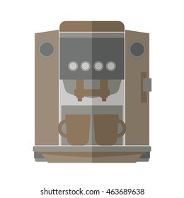Coffee machine isolated on white background. Espresso making machine brewing two cups of coffee. Vector illustration.
