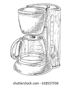 Coffee machine isolated on white background. Vector illustration of a sketch style.