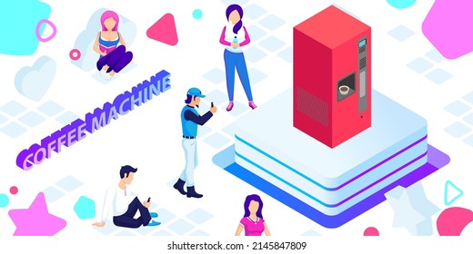 Coffee machine isometric design icon. Vector web illustration. 3d colorful concept