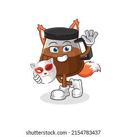 coffee machine japanese fox character. cartoon mascot