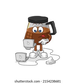 coffee machine with laptop mascot. cartoon vector