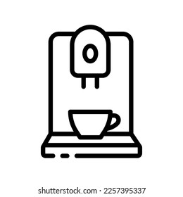 Icono de línea de máquina de café. Copa, bebida, bebida, descanso para el café, horarios, horario. Concepto de dispositivos. Icono de línea de vector sobre fondo blanco