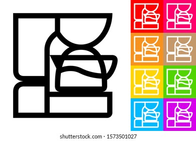 Coffee Machine. Line Icon With Different Color Background.
