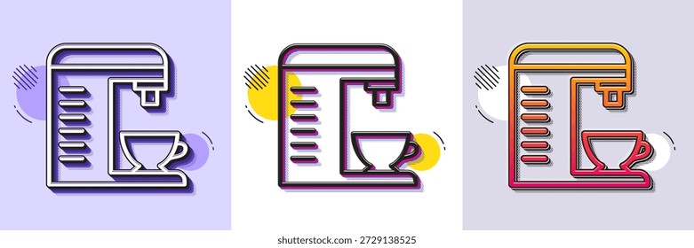Coffee machine line icon. Halftone dotted pattern. Gradient icon with grain shadow. Hot drink sign. Fresh beverage symbol. Line coffee machine icon. Various designs. Vector