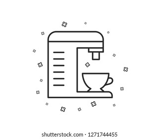 Coffee machine line icon. Hot drink sign. Fresh beverage symbol. Geometric shapes. Random cross elements. Linear Coffee machine icon design. Vector