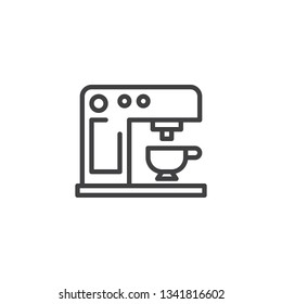 Coffee machine line icon. linear style sign for mobile concept and web design. Coffee maker with cup outline vector icon. Symbol, logo illustration. Pixel perfect vector graphics