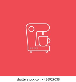 Coffee Machine Line Icon On Red Background