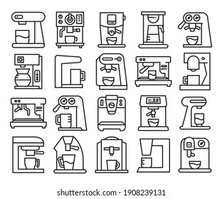 coffee machine line icons set vector