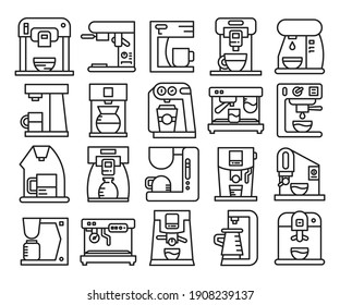 coffee machine line icons set vector