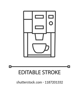 Coffee machine linear icon. Electric coffeemaker. Thin line illustration. Coffee house or cafe appliance. Contour symbol. Vector isolated outline drawing. Editable stroke